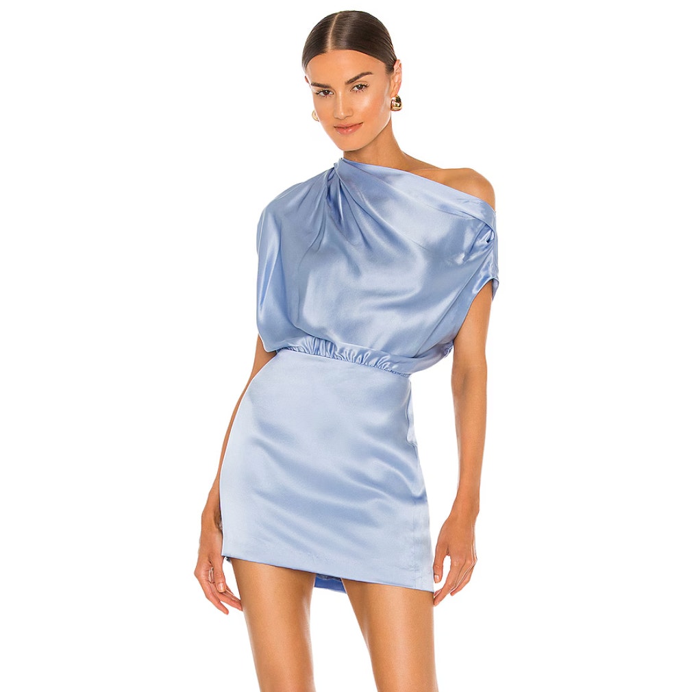 New The Sei Asymmetrical Draped Mini Dress Womens 4 Sky Blue Satin 100% Silk
